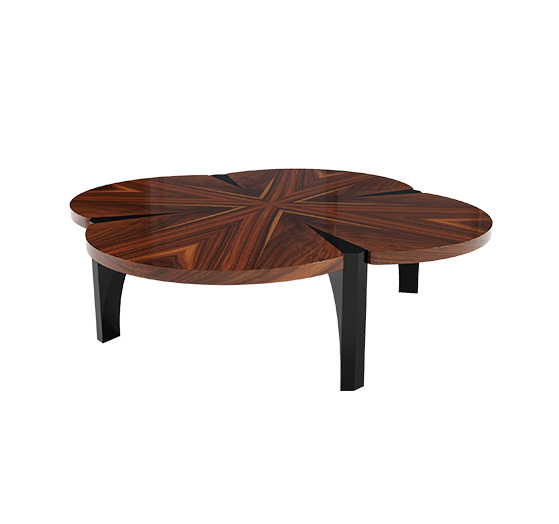 Descripción de la imagen: mesa de centro de madera de hierro, con patas lacadas en negro.